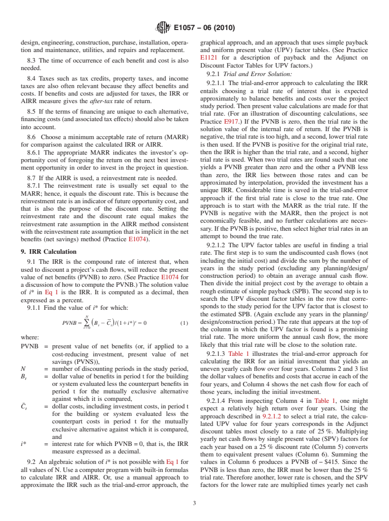 ASTM E1057-06(2010) - Standard Practice for Measuring Internal Rate of Return and Adjusted Internal Rate of Return for Investments in Buildings and Building Systems