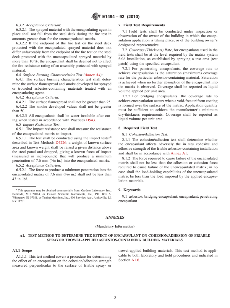 ASTM E1494-92(2010) - Standard Practice for Encapsulants for Spray- or Trowel-Applied Friable Asbestos-Containing Building Materials