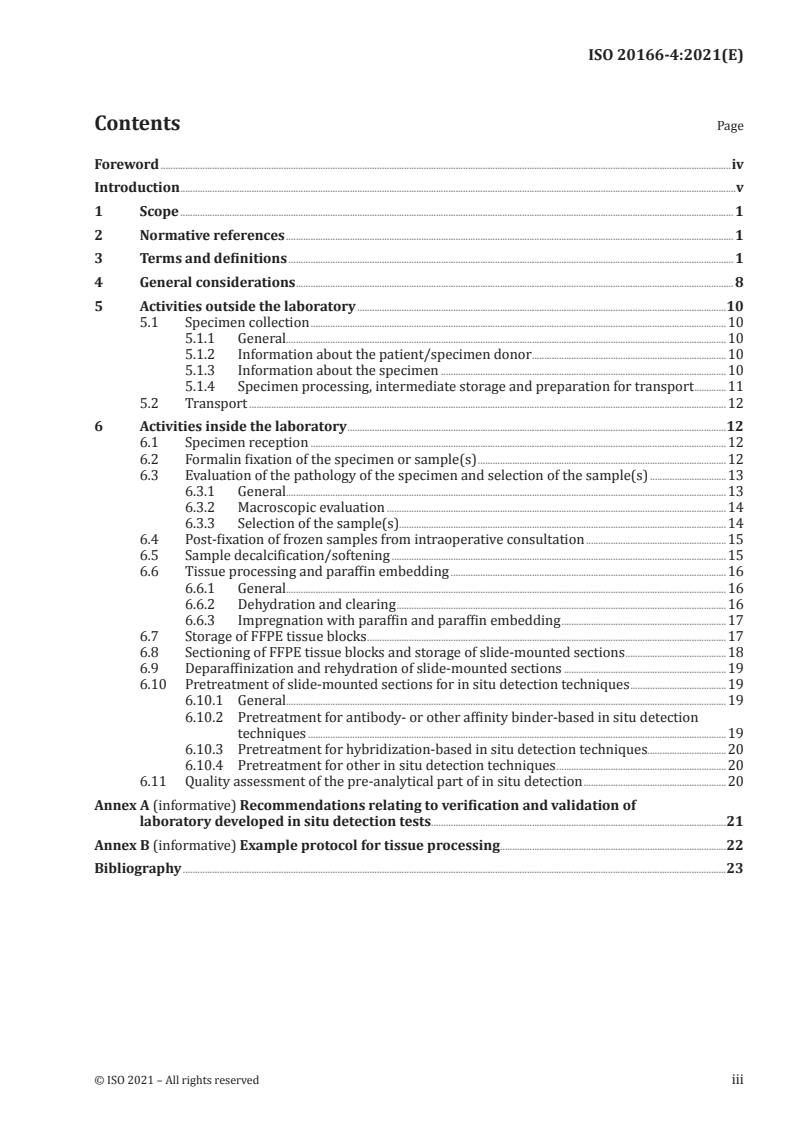 ISO 20166-4:2021 - Molecular in vitro diagnostic examinations — Specifications for preexamination processes for formalin-fixed and paraffin-embedded (FFPE) tissue — Part 4: In situ detection techniques
Released:7/19/2021
