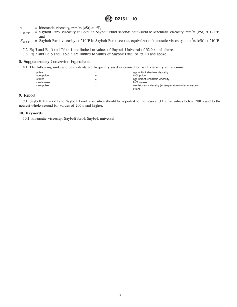 REDLINE ASTM D2161-10 - Standard Practice for Conversion of Kinematic Viscosity to Saybolt Universal Viscosity or to Saybolt Furol Viscosity