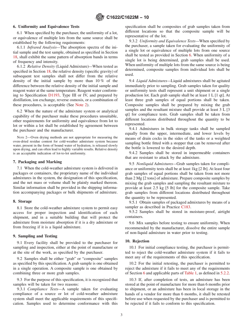 ASTM C1622/C1622M-10 - Standard Specification for Cold-Weather Admixture Systems