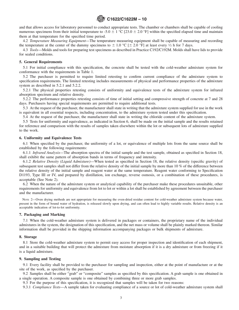 REDLINE ASTM C1622/C1622M-10 - Standard Specification for Cold-Weather Admixture Systems