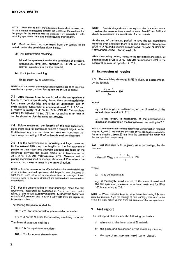 ISO 2577:1984 ISO 2577:1984 - Plastics -- Thermosetting moulding materials -- Determination of shrinkage - Page 4 preview