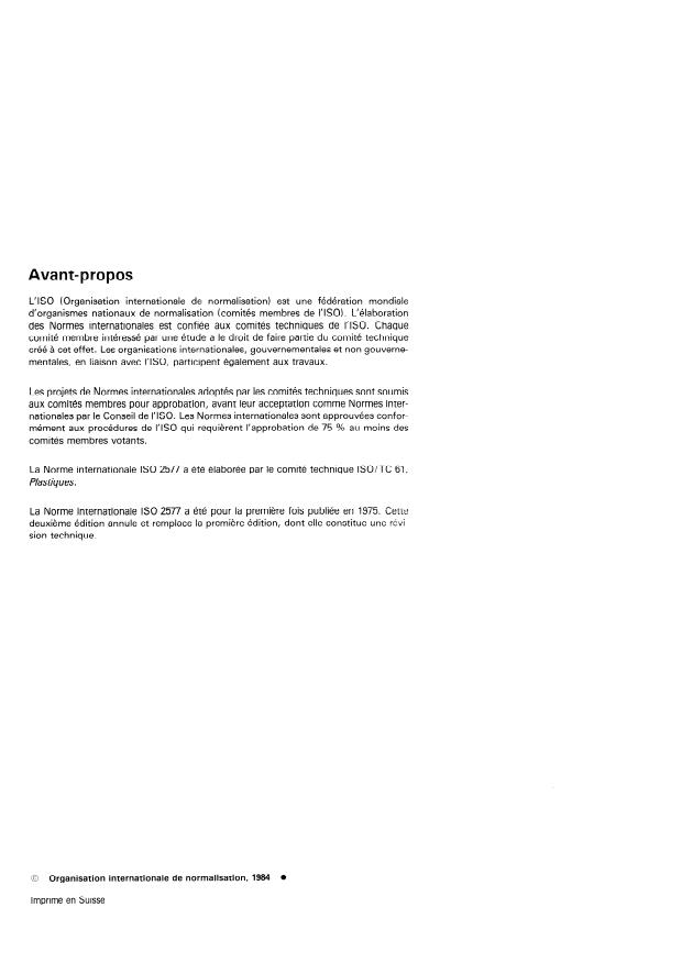 ISO 2577:1984 ISO 2577:1984 - Plastiques -- Matieres a mouler thermodurcissables -- Détermination du retrait - Page 2 preview