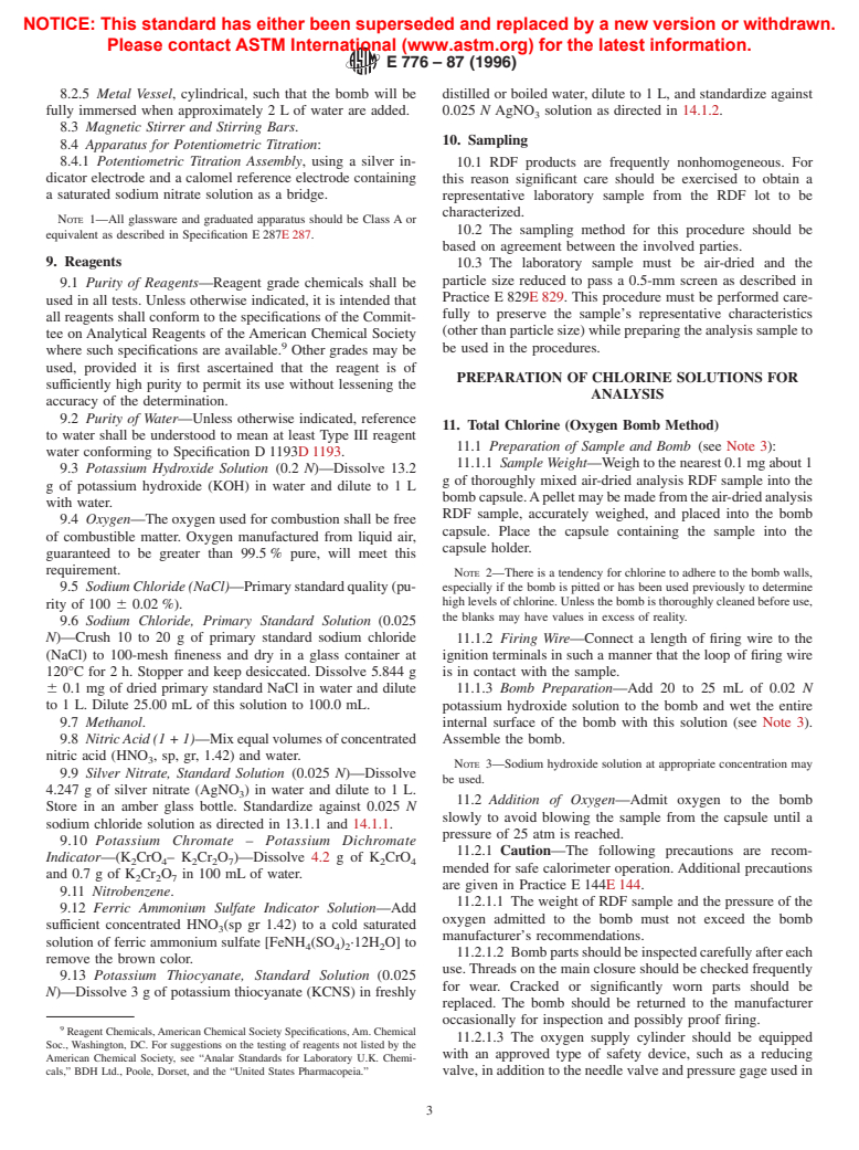 ASTM E776-87(1996) - Standard Test Method for Forms of Chlorine in Refuse-Derived Fuel