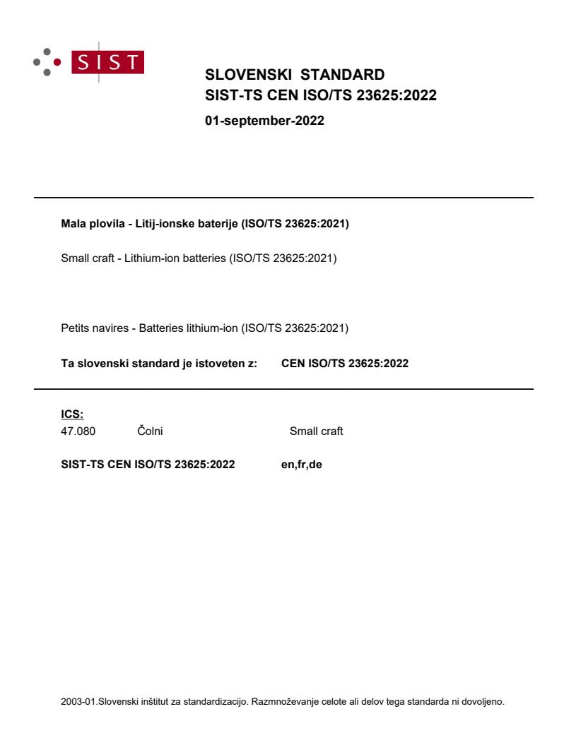 TS CEN ISO/TS 23625:2022