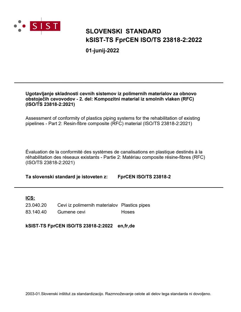 kTS FprCEN ISO/TS 23818-2:2022
