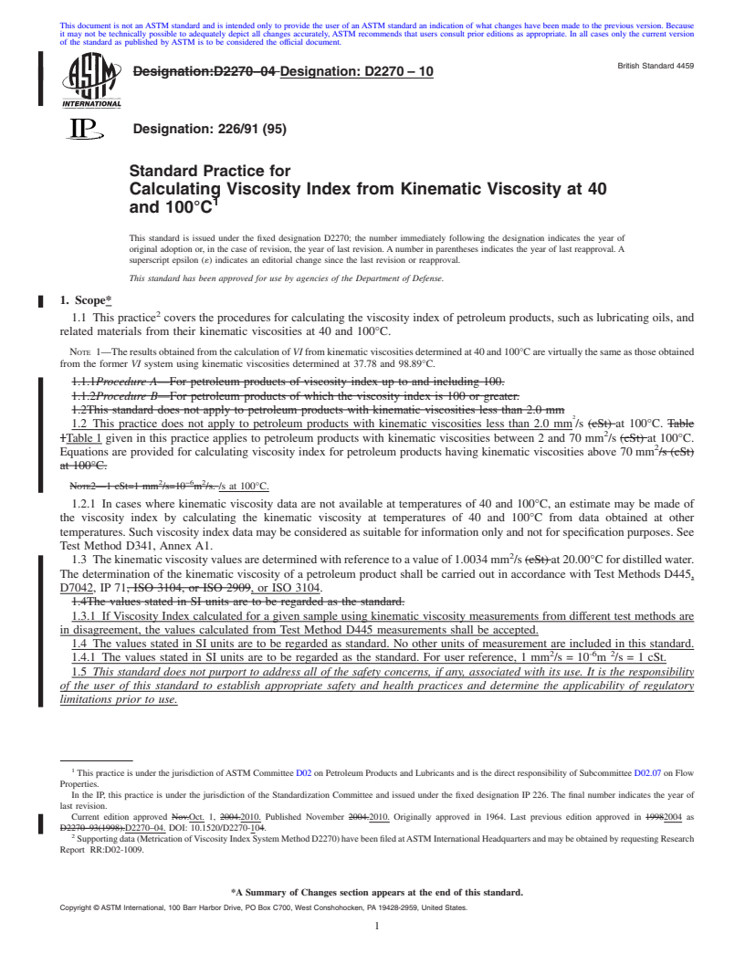 REDLINE ASTM D2270-10 - Standard Practice for Calculating Viscosity Index From Kinematic Viscosity at 40 and 100&#176C