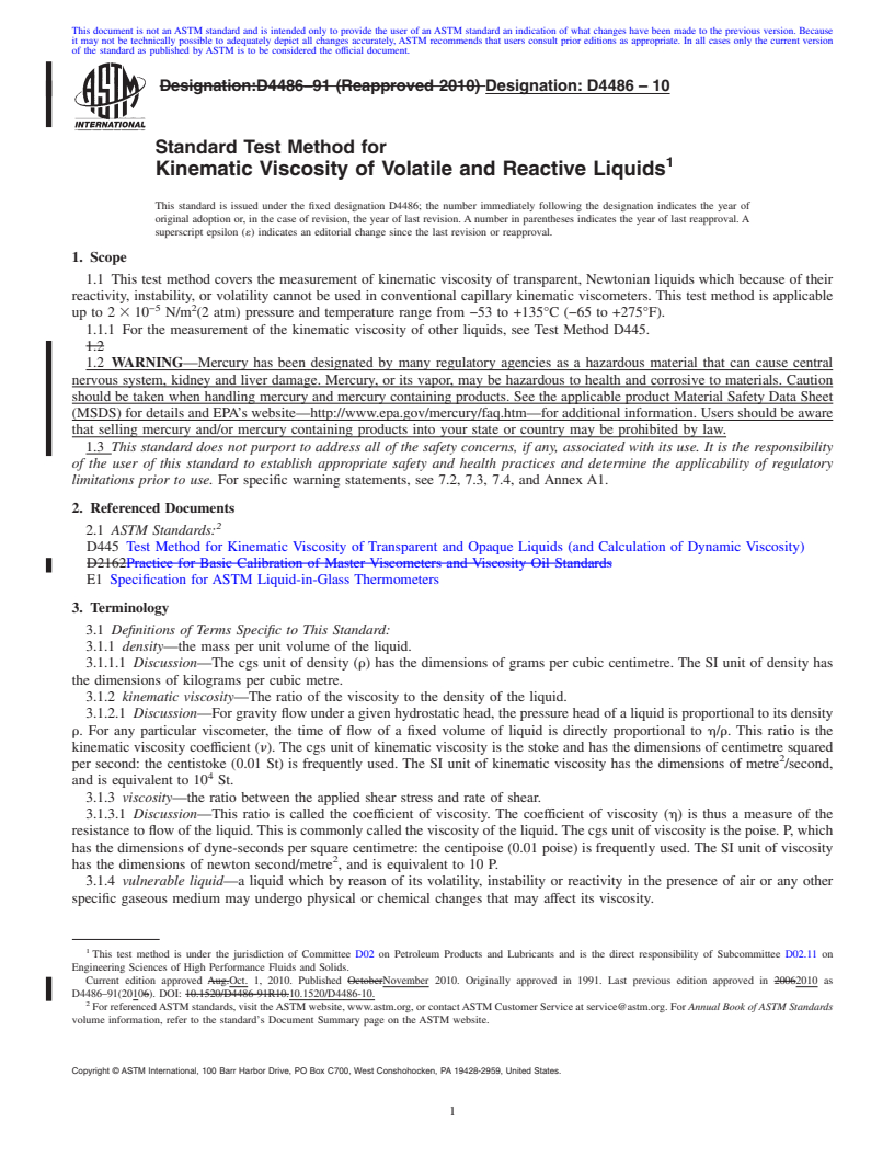 REDLINE ASTM D4486-10 - Standard Test Method for Kinematic Viscosity of Volatile and Reactive Liquids