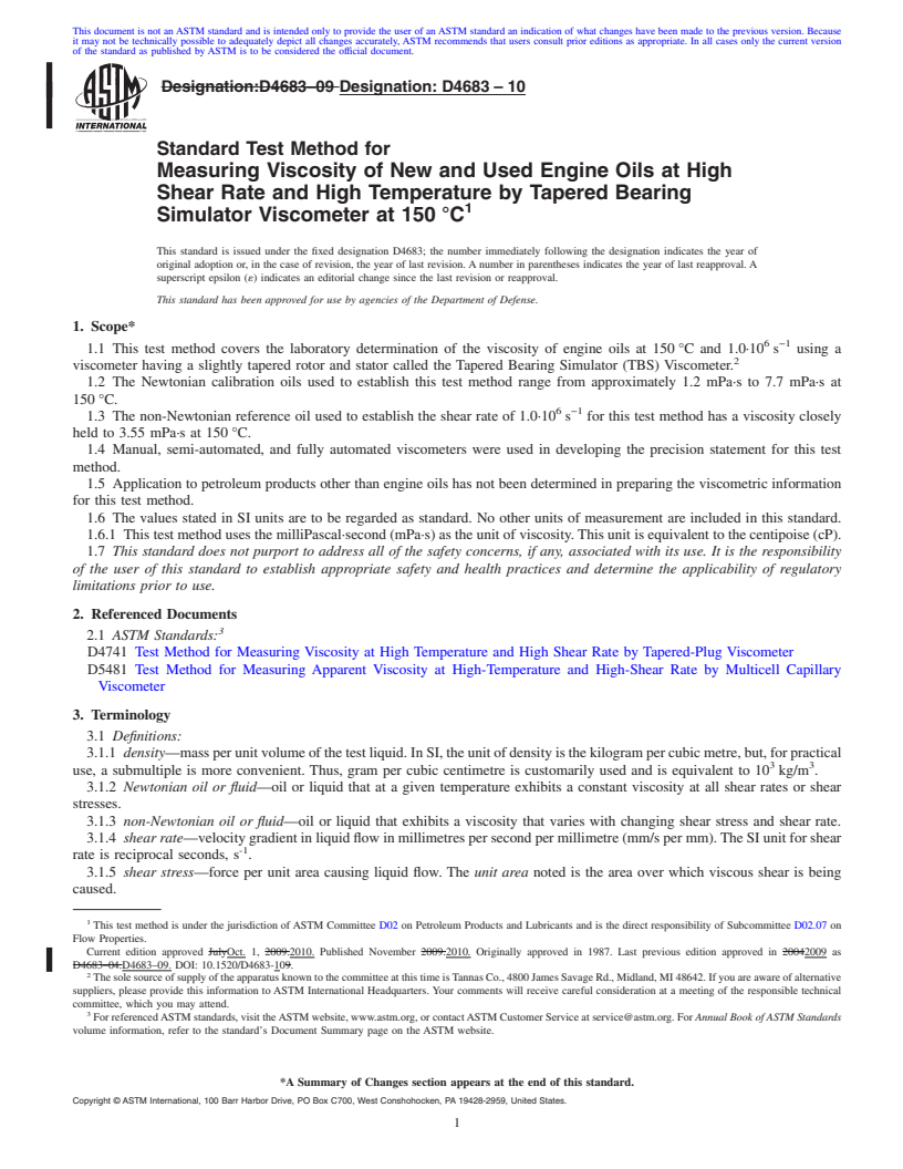 REDLINE ASTM D4683-10 - Standard Test Method for Measuring Viscosity of New and Used Engine Oils at High Shear Rate and High Temperature by Tapered Bearing Simulator Viscometer at 150 <span class='unicode'>&#x00B0;</span>C