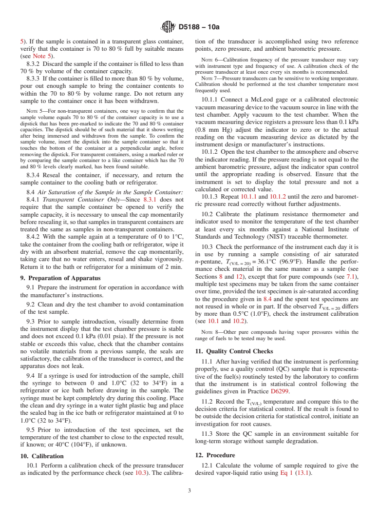 ASTM D5188-10a - Standard Test Method for Vapor-Liquid Ratio Temperature Determination of Fuels (Evacuated Chamber Method)