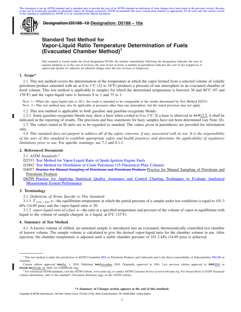 REDLINE ASTM D5188-10a - Standard Test Method for Vapor-Liquid Ratio Temperature Determination of Fuels (Evacuated Chamber Method)