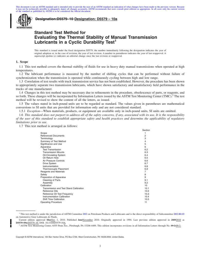 REDLINE ASTM D5579-10a - Standard Test Method for Evaluating the Thermal Stability of Manual Transmission Lubricants in a Cyclic Durability Test