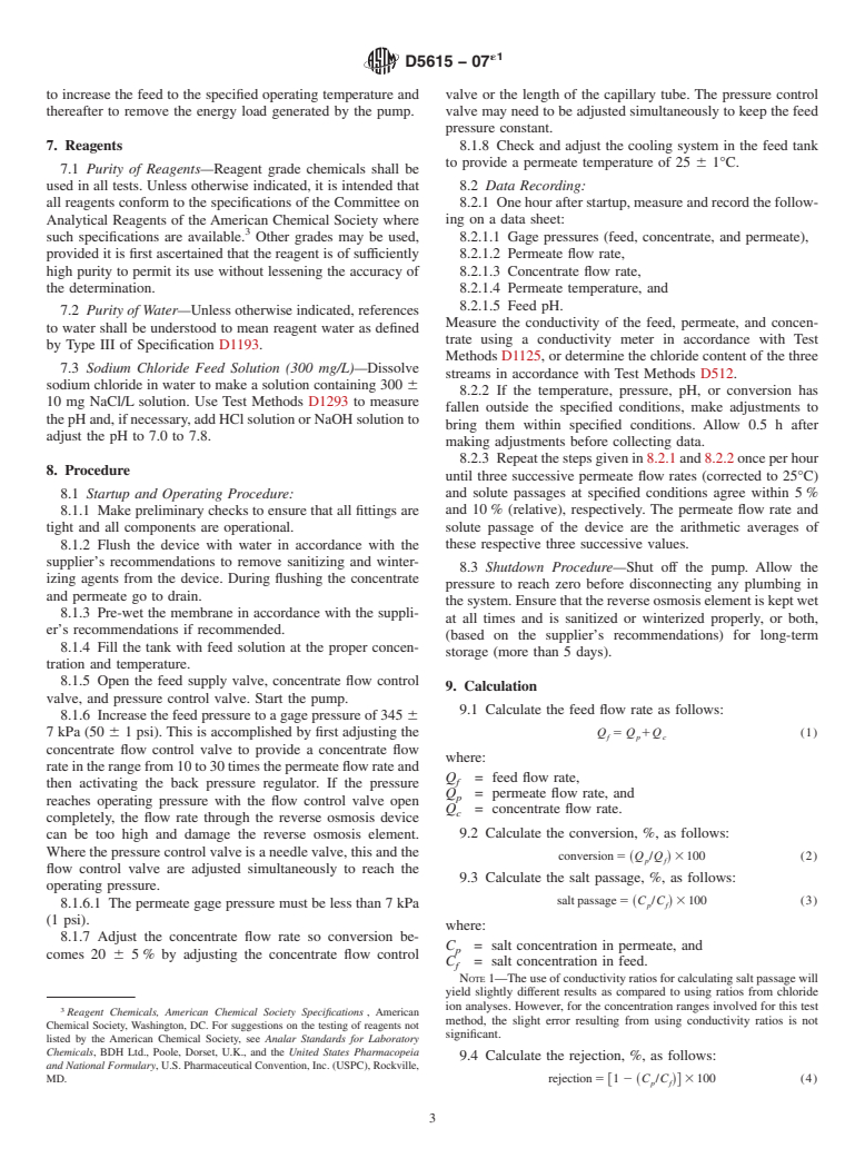 ASTM D5615-07e1 - Standard Test Method for Operating Characteristics of Home Reverse Osmosis Devices (Withdrawn 2016)