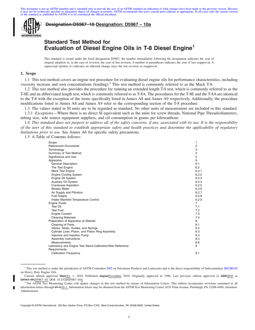 REDLINE ASTM D5967-10a - Standard Test Method for Evaluation of Diesel Engine Oils in T-8 Diesel Engine