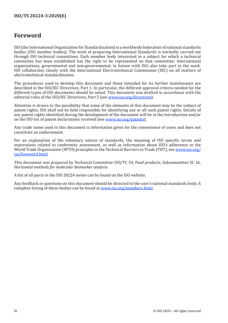 ISO/TS 20224-3:2020 ISO/TS 20224-3:2020 - Molecular biomarker analysis — Detection of animal-derived materials in foodstuffs and feedstuffs by real-time PCR — Part 3: Porcine DNA detection method
Released:7/31/2020 - Page 4 preview