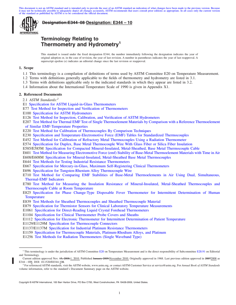 REDLINE ASTM E344-10 - Terminology Relating to Thermometry and Hydrometry