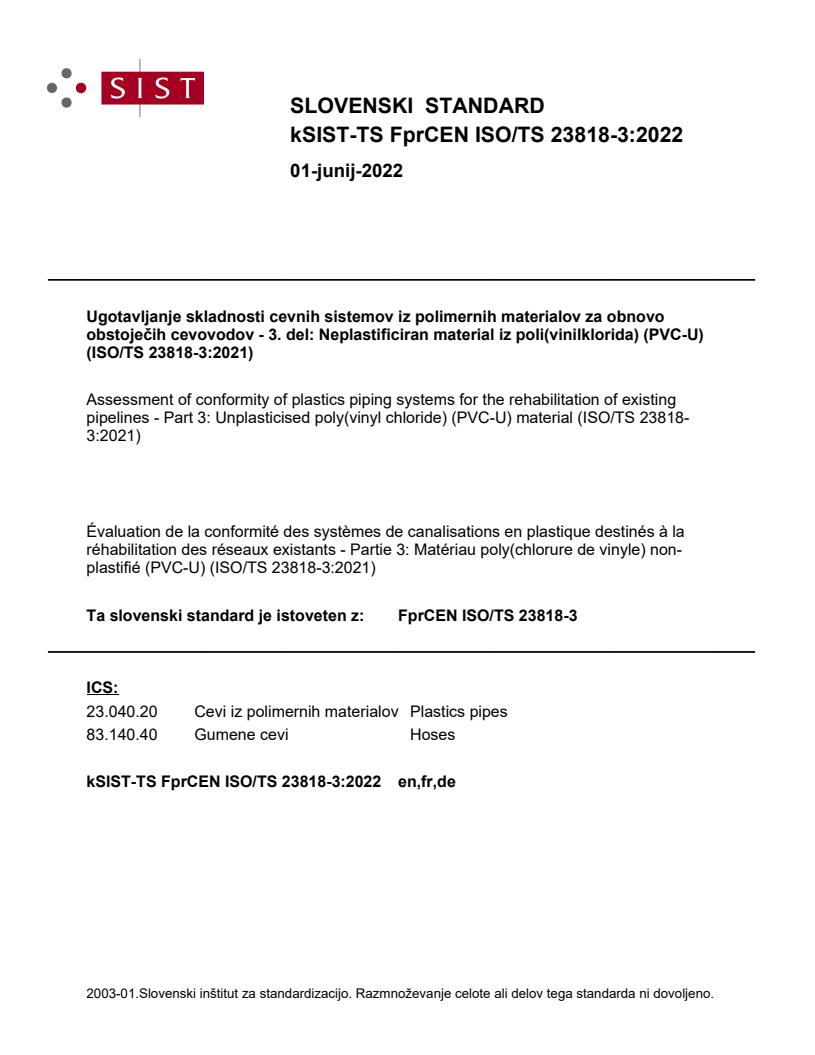 kTS FprCEN ISO/TS 23818-3:2022 - BARVE