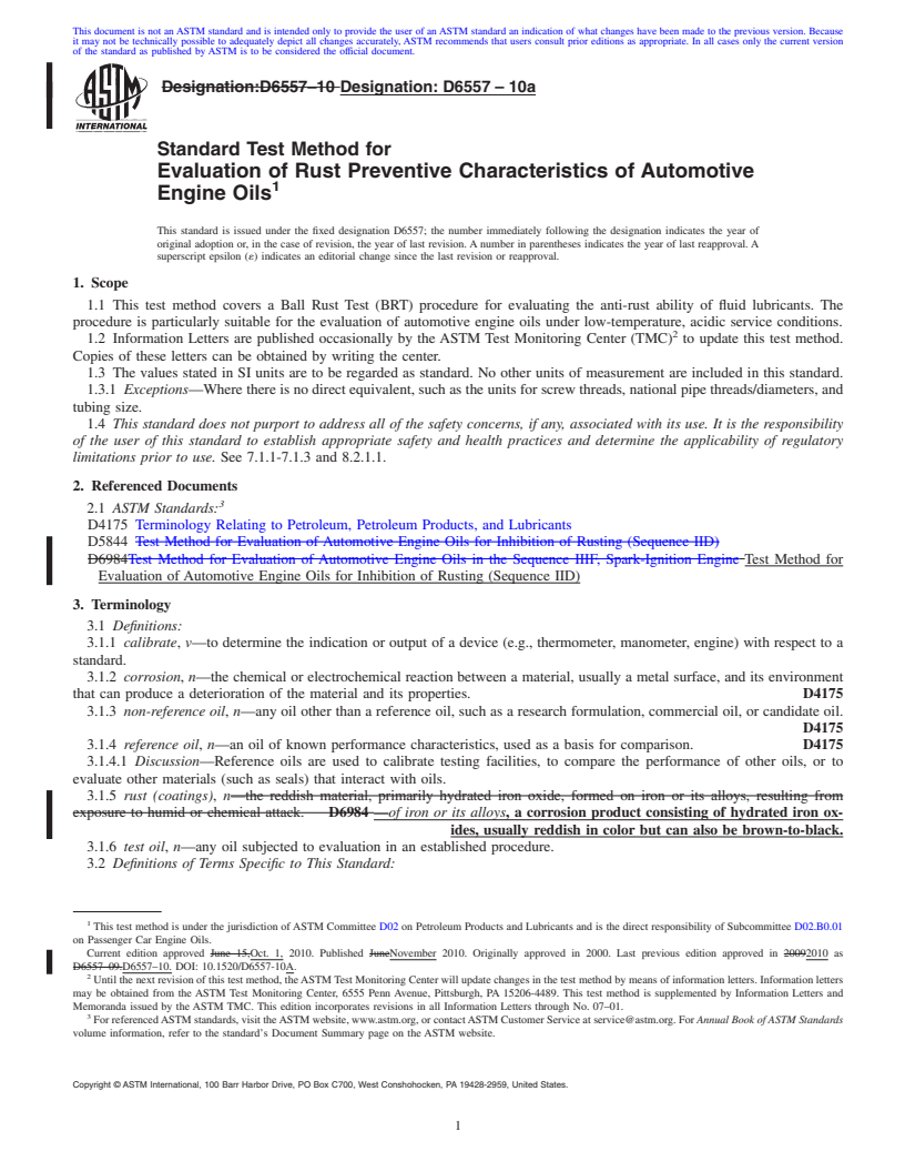 REDLINE ASTM D6557-10a - Standard Test Method for Evaluation of Rust Preventive Characteristics of Automotive Engine Oils