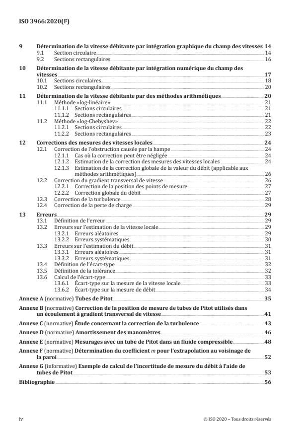 ISO 3966:2020 ISO 3966:2020 - Mesurage du débit des fluides dans les conduites fermées -- Méthode d'exploration du champ des vitesses au moyen de tubes de Pitot doubles - Page 4 preview