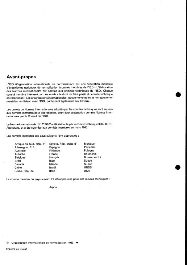 ISO 2580-2:1982 ISO 2580-2:1982 - Plastiques -- Plastiques a base d'acrylonitrile/butadiene/styrene (ABS) pour moulage et extrusion - Page 2 preview