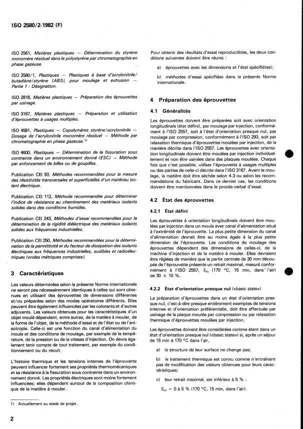 ISO 2580-2:1982 ISO 2580-2:1982 - Plastiques -- Plastiques a base d'acrylonitrile/butadiene/styrene (ABS) pour moulage et extrusion - Page 4 preview
