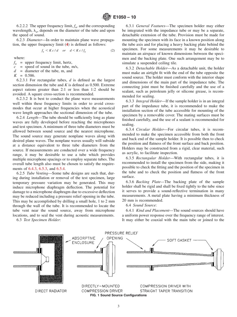 ASTM E1050-10 - Standard Test Method for Impedance and Absorption of Acoustical Materials Using A Tube, Two Microphones and A Digital Frequency Analysis System