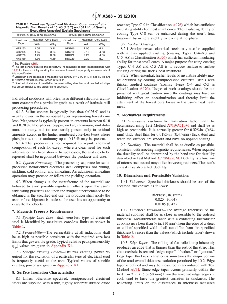 ASTM A683-05(2010) - Standard Specification for Nonoriented Electrical Steel, Semiprocessed Types