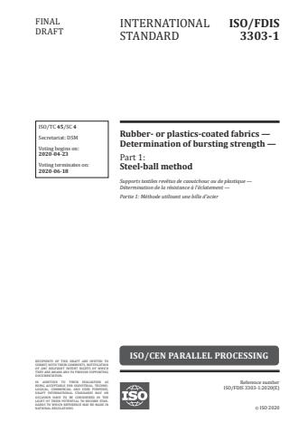 ISO/FDIS 3303-1 - Rubber- or plastics-coated fabrics -- Determination of bursting strength