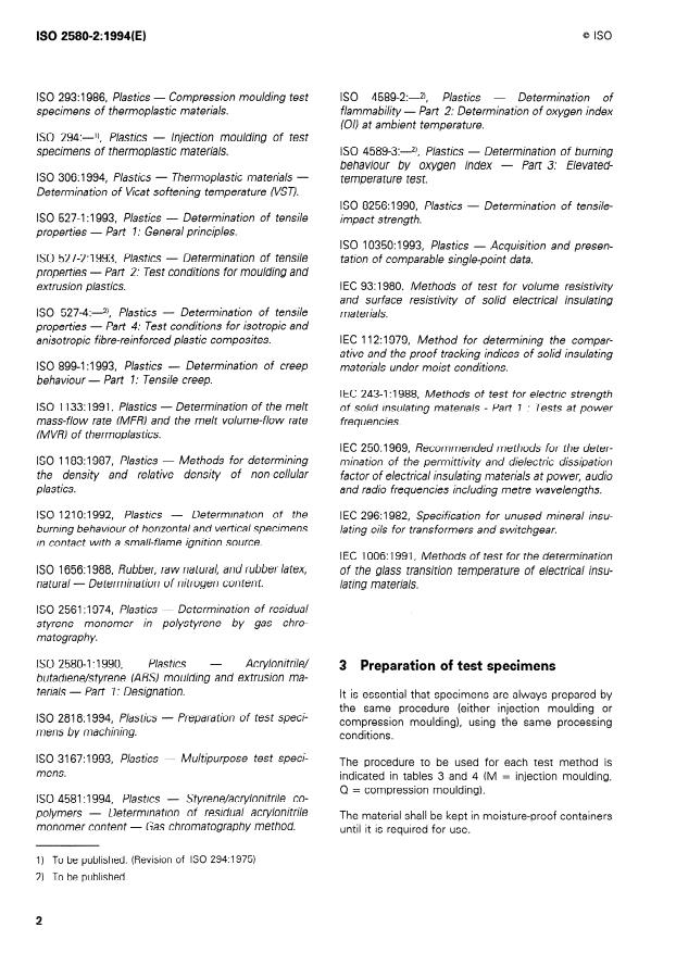 ISO 2580-2:1994 ISO 2580-2:1994 - Plastics -- Acrylonitrile/butadiene/styrene (ABS) moulding and extrusion materials - Page 4 preview