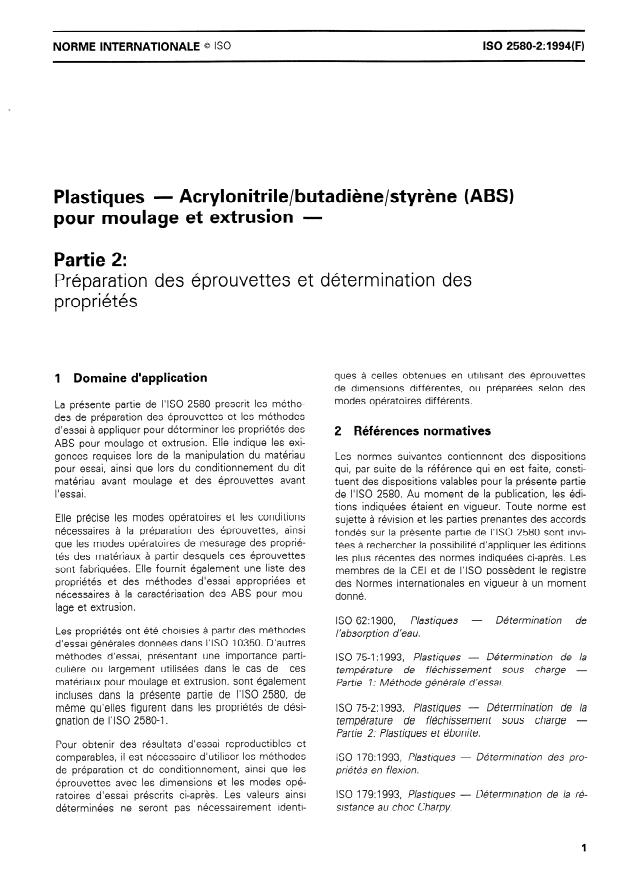ISO 2580-2:1994 - Plastiques -- Acrylonitrile/butadiene/styrene (ABS) pour moulage et extrusion