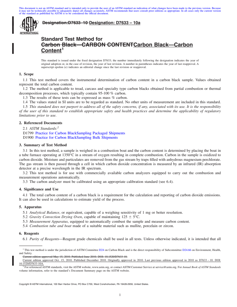 REDLINE ASTM D7633-10a - Standard Test Method for Carbon Black<char: emdash>CARBON CONTENT