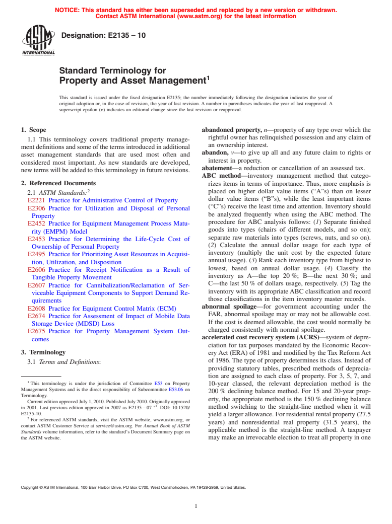 ASTM E2135-10 - Standard Terminology for Property and Asset Management