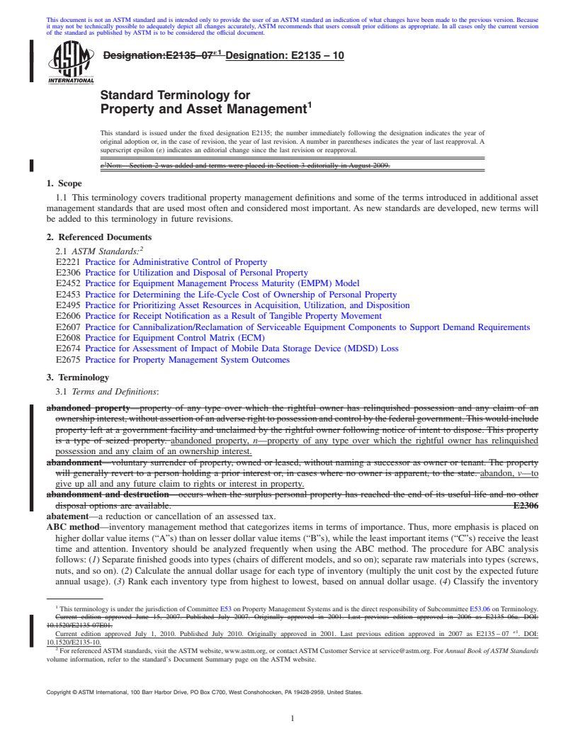 REDLINE ASTM E2135-10 - Standard Terminology for Property and Asset Management