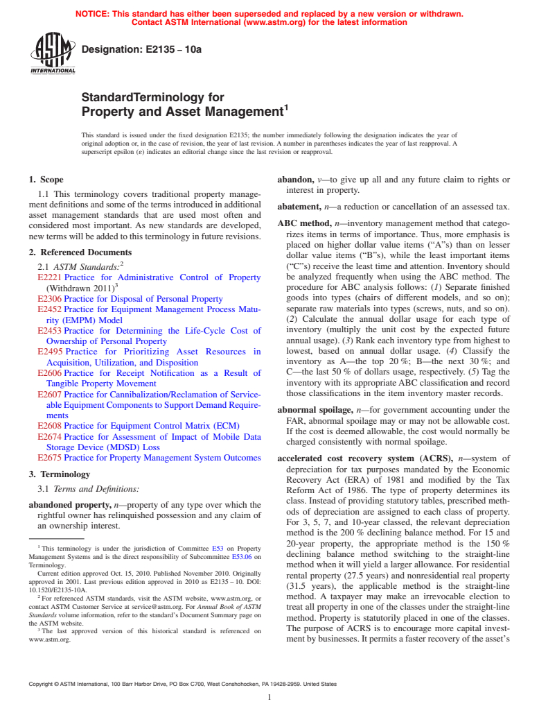 ASTM E2135-10a - Standard Terminology for Property and Asset Management