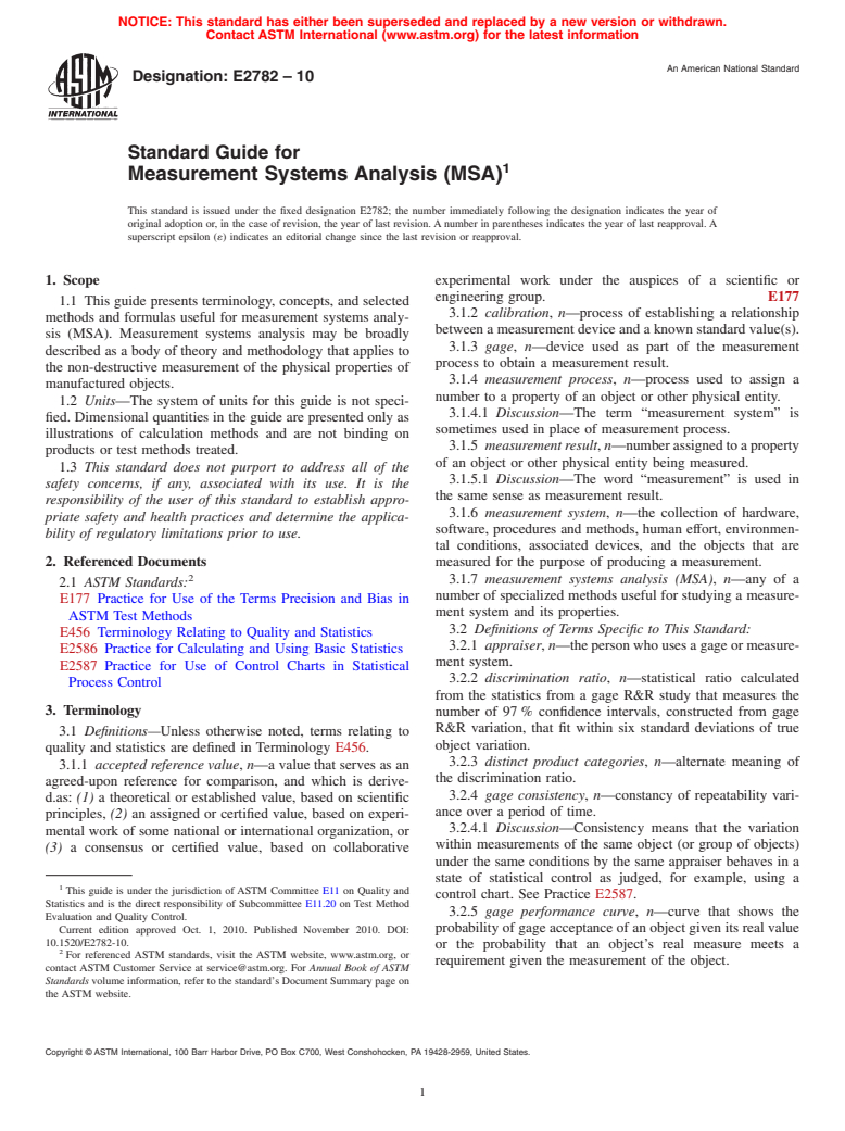 ASTM E2782-10 - Standard Guide for Measurement Systems Analysis (MSA)