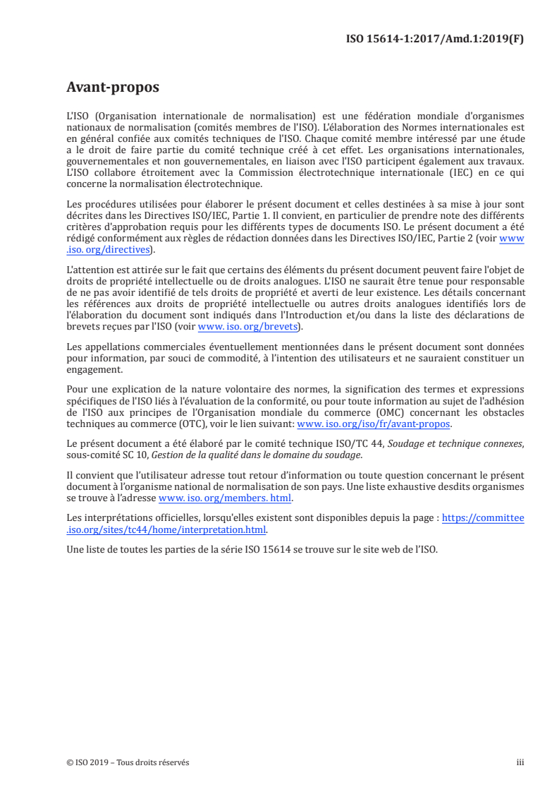 ISO 15614-1:2017/Amd 1:2019 - Descriptif et qualification d'un mode opératoire de soudage pour les matériaux métalliques — Épreuve de qualification d'un mode opératoire de soudage — Partie 1: Soudage à l'arc et aux gaz des aciers et soudage à l'arc du nickel et des alliages de nickel — Amendement 1
Released:7/12/2019