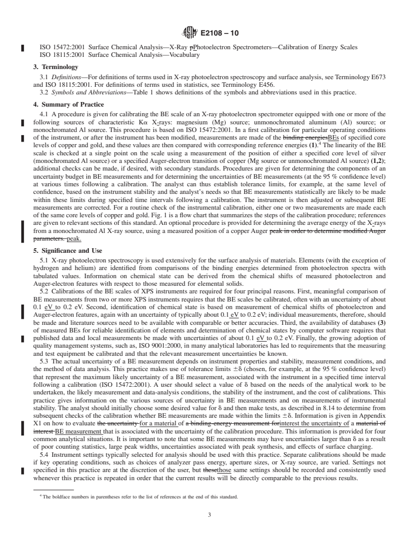 REDLINE ASTM E2108-10 - Standard Practice for Calibration of the Electron Binding-Energy Scale of an X-Ray Photoelectron Spectrometer