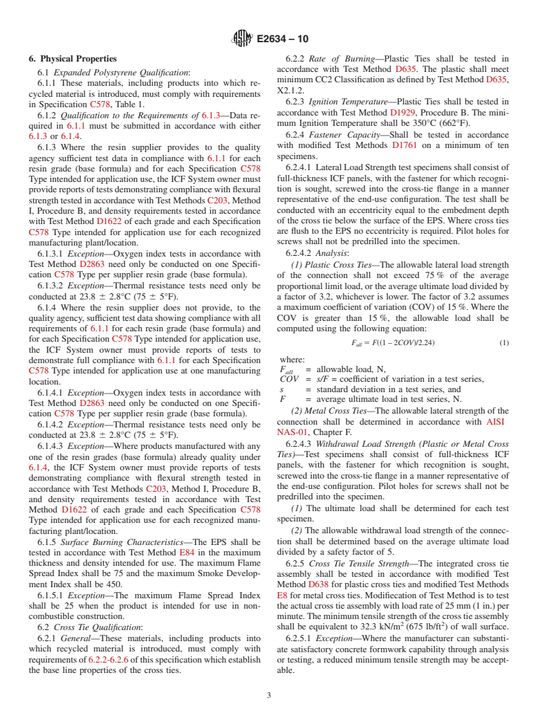 ASTM E2634-10 - Standard Specification for Flat Wall Insulating Concrete Form (ICF) Systems