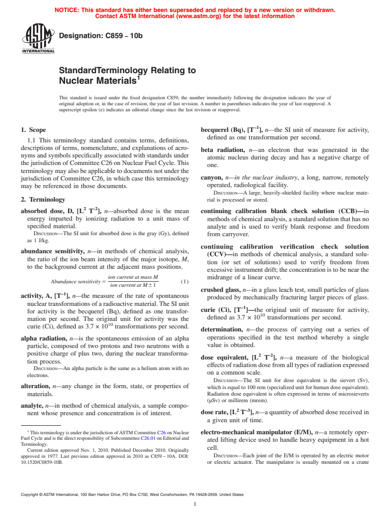 ASTM C859-10b - Standard Terminology Relating to  Nuclear Materials