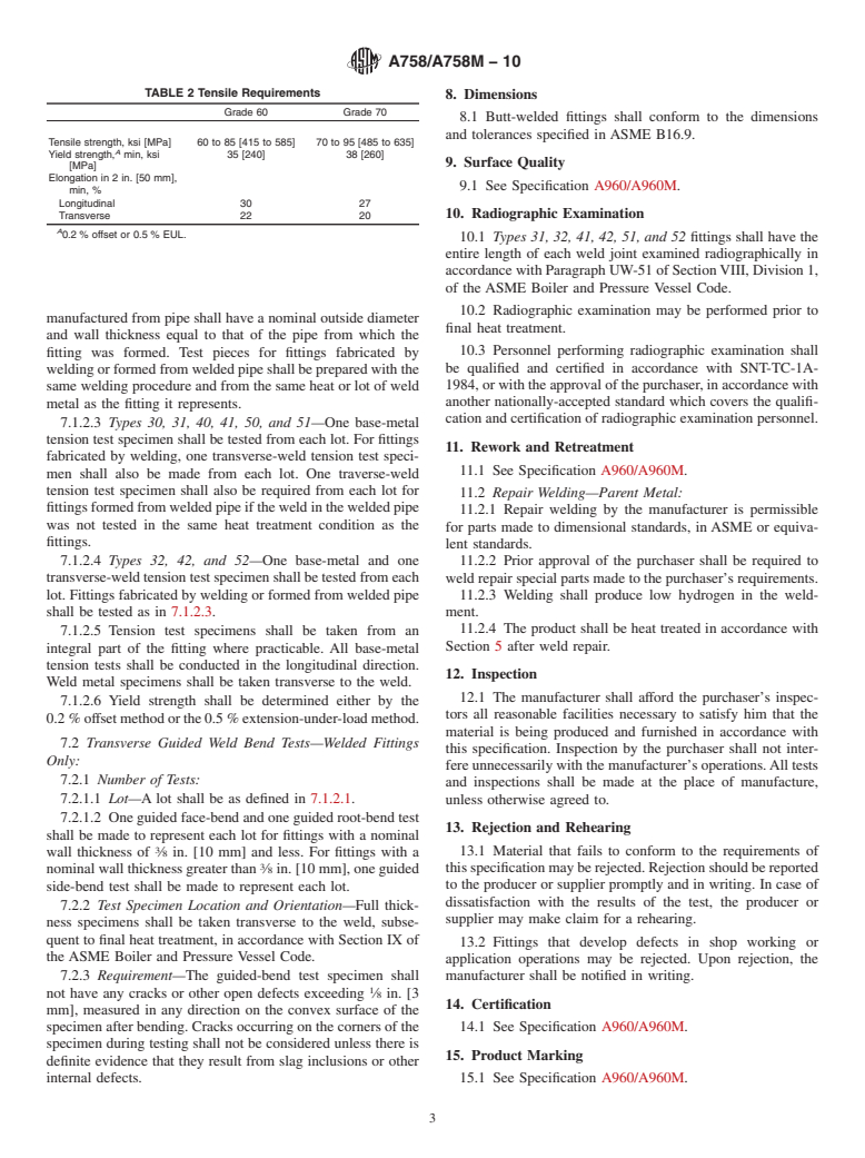 ASTM A758/A758M-10 - Standard Specification for Wrought-Carbon Steel Butt-Welding Piping Fittings with Improved Notch Toughness