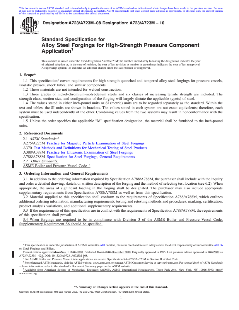 REDLINE ASTM A723/A723M-10 - Standard Specification for  Alloy Steel Forgings for High-Strength Pressure Component Application