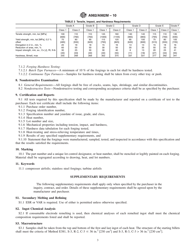 REDLINE ASTM A982/A982M-10 - Standard Specification for Steel Forgings, Stainless, for Compressor and Turbine Airfoils