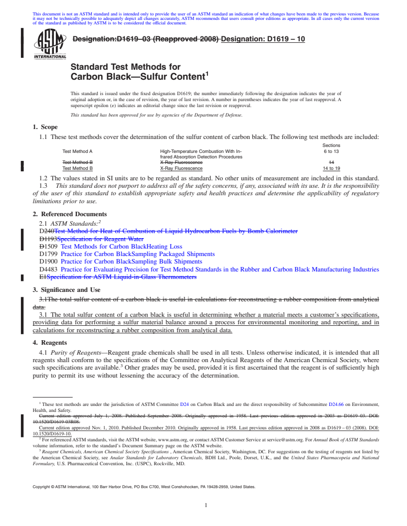 REDLINE ASTM D1619-10 - Standard Test Methods for  Carbon Black<span class='unicode'>&#x2014;</span>Sulfur Content