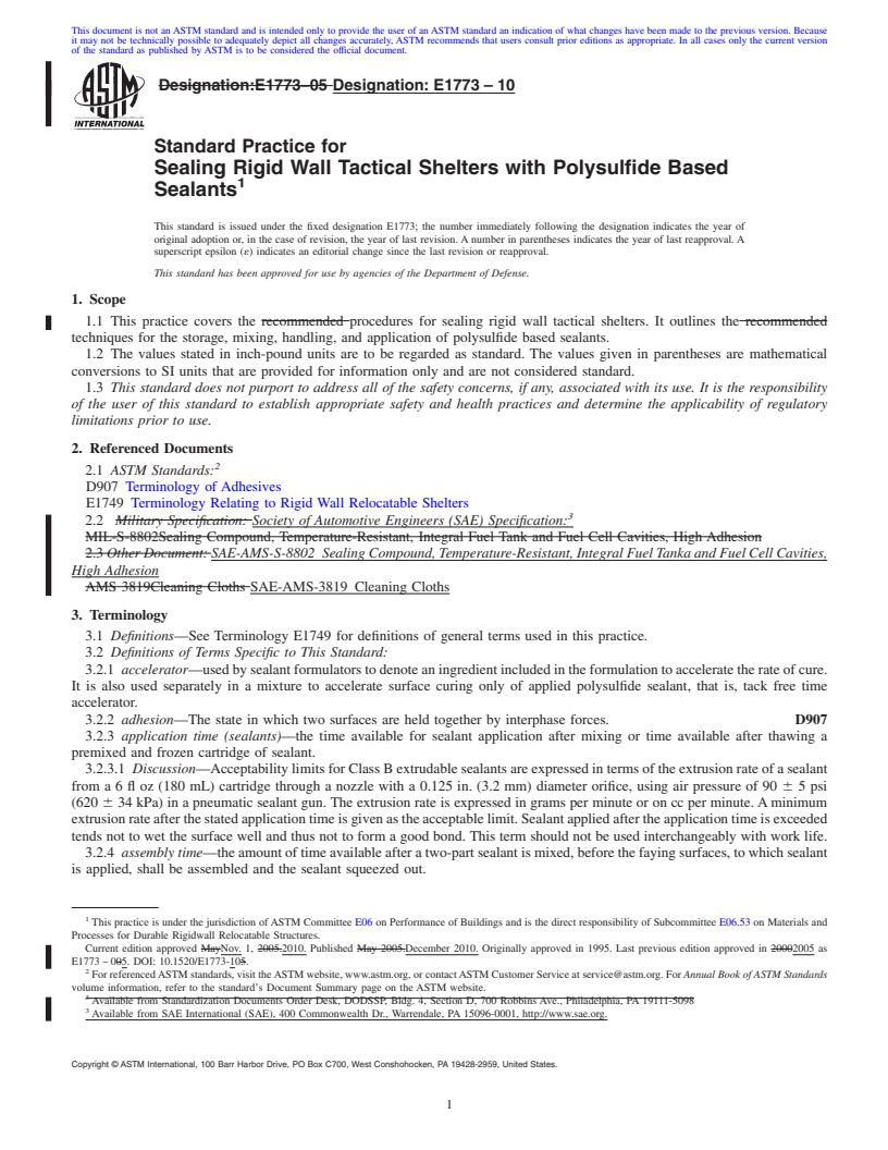 REDLINE ASTM E1773-10 - Standard Practice for Sealing Rigid Wall Tactical Shelters with Polysulfide Based Sealants