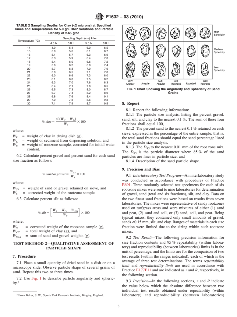 ASTM F1632-03(2010) - Standard Test Method for Particle Size Analysis and Sand Shape Grading of Golf Course Putting Green and Sports Field Rootzone Mixes