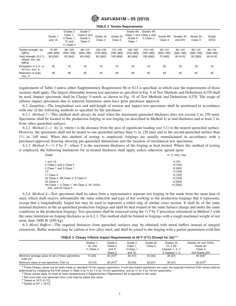 REDLINE ASTM A541/A541M-05(2010) - Standard Specification for Quenched and Tempered Carbon and Alloy Steel Forgings for Pressure Vessel Components