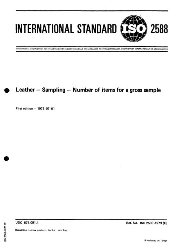 ISO 2588:1973 - Leather -- Sampling -- Number of items for a gross sample