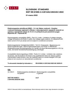 SIST EN 61000-3-3:2014/A2:2022/AC:2022 - Page 1 preview