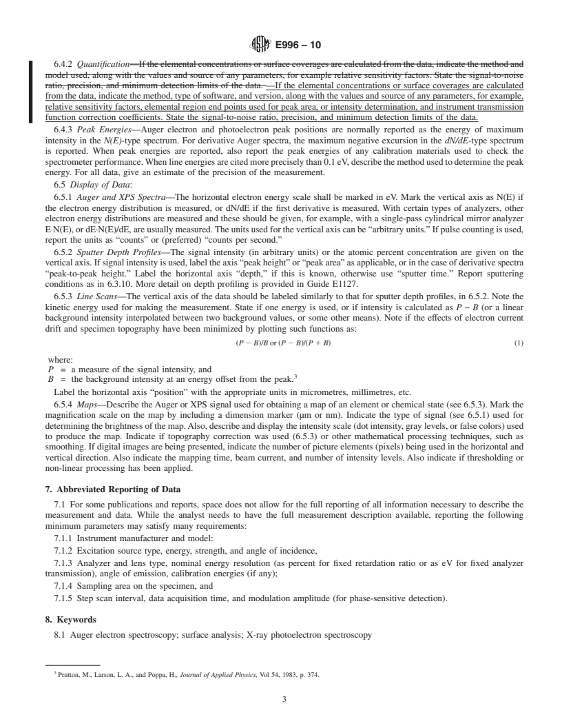 REDLINE ASTM E996-10 - Standard Practice for Reporting Data in Auger Electron Spectroscopy and X-ray Photoelectron Spectroscopy